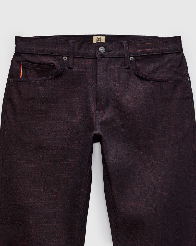 "Etched" 13oz Bordeaux Weft Stretch Selvedge Denim - Hammer Straight