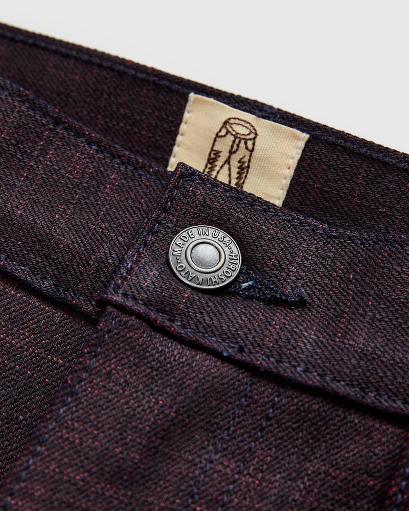 "Etched" 13oz Bordeaux Weft Stretch Selvedge Denim - Hammer Straight