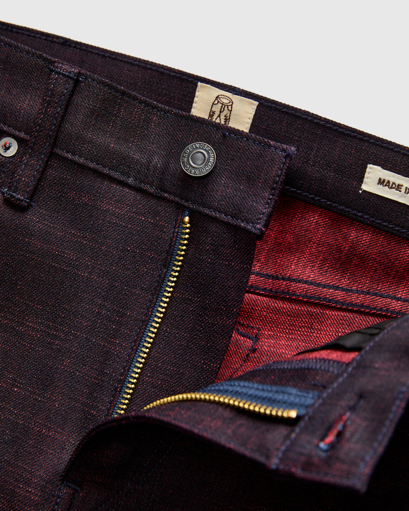 "Etched" 13oz Bordeaux Weft Stretch Selvedge Denim - Hammer Straight