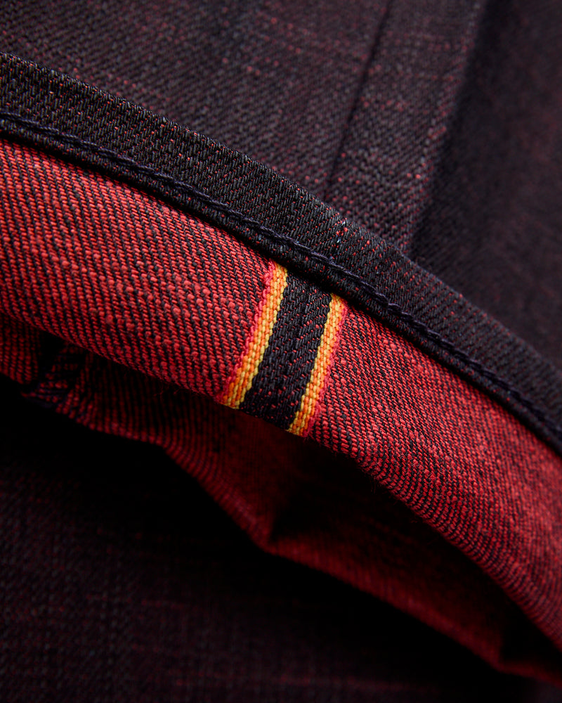 "Etched" 13oz Bordeaux Weft Stretch Selvedge Denim - Hammer Straight