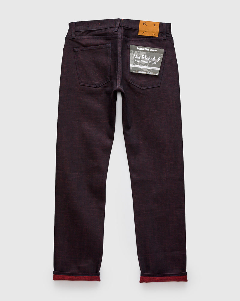 "Etched" 13oz Bordeaux Weft Stretch Selvedge Denim - Hammer Straight