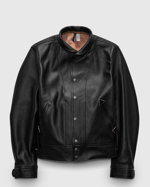 "Stallion" Campus Stud Leather Jacket in Black Teacore