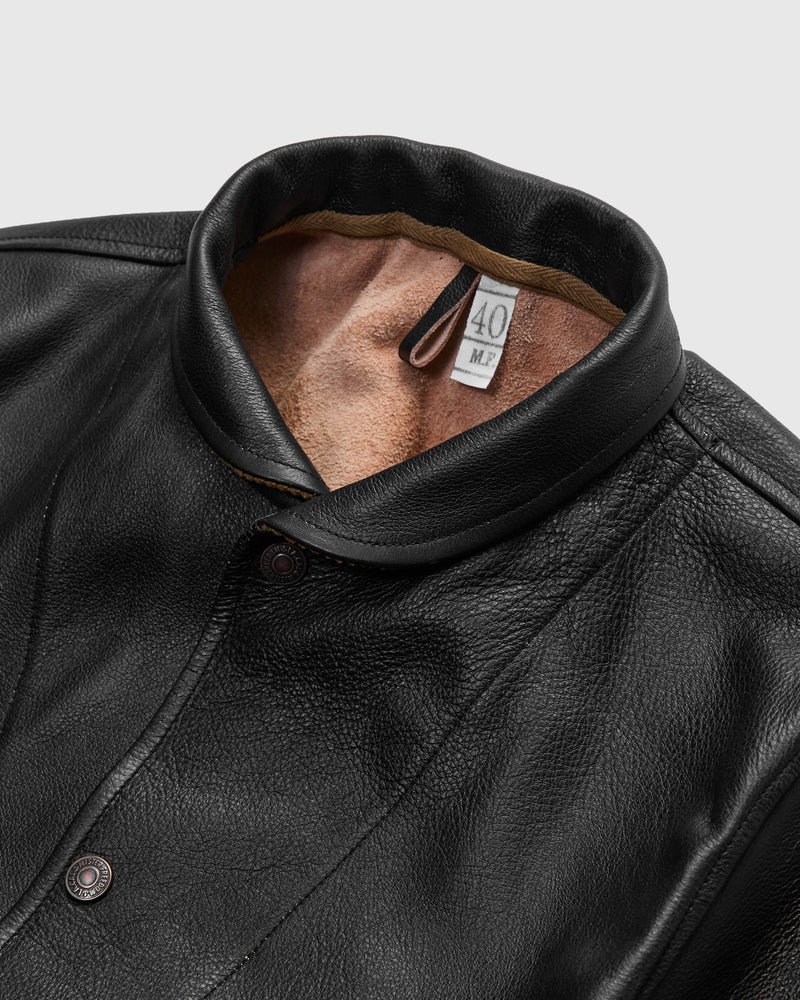 "Stallion" Campus Stud Leather Jacket in Black Teacore