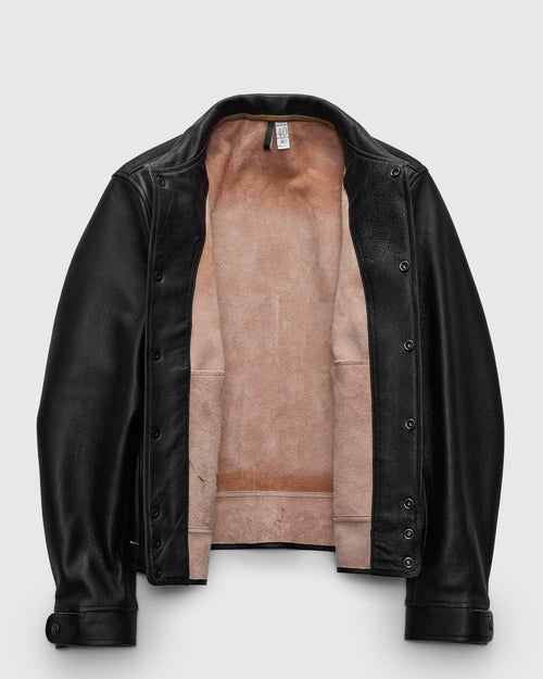 "Stallion" Campus Stud Leather Jacket in Black Teacore