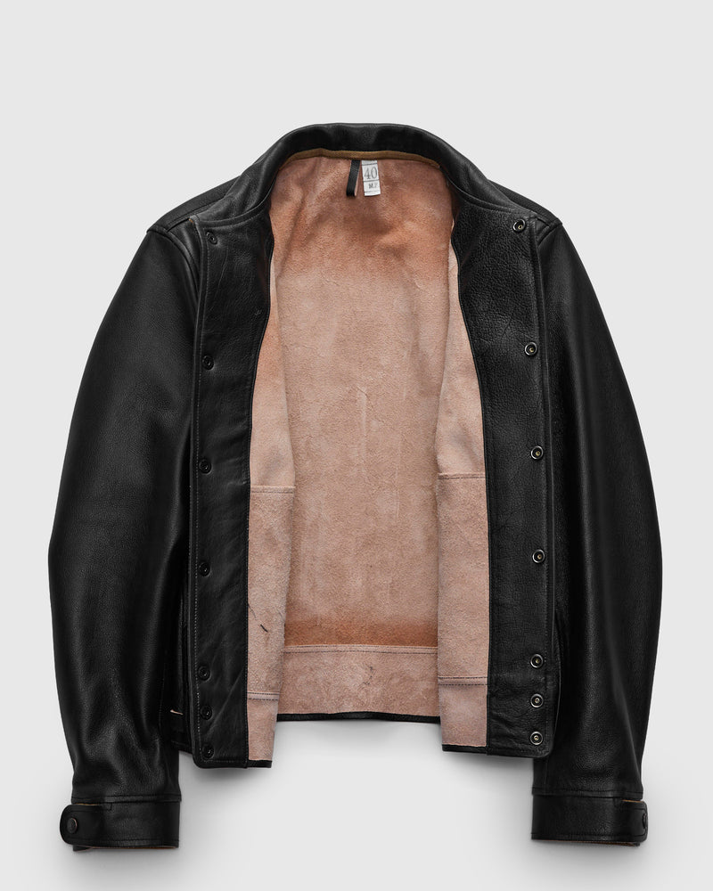 "Stallion" Campus Stud Leather Jacket in Black Teacore