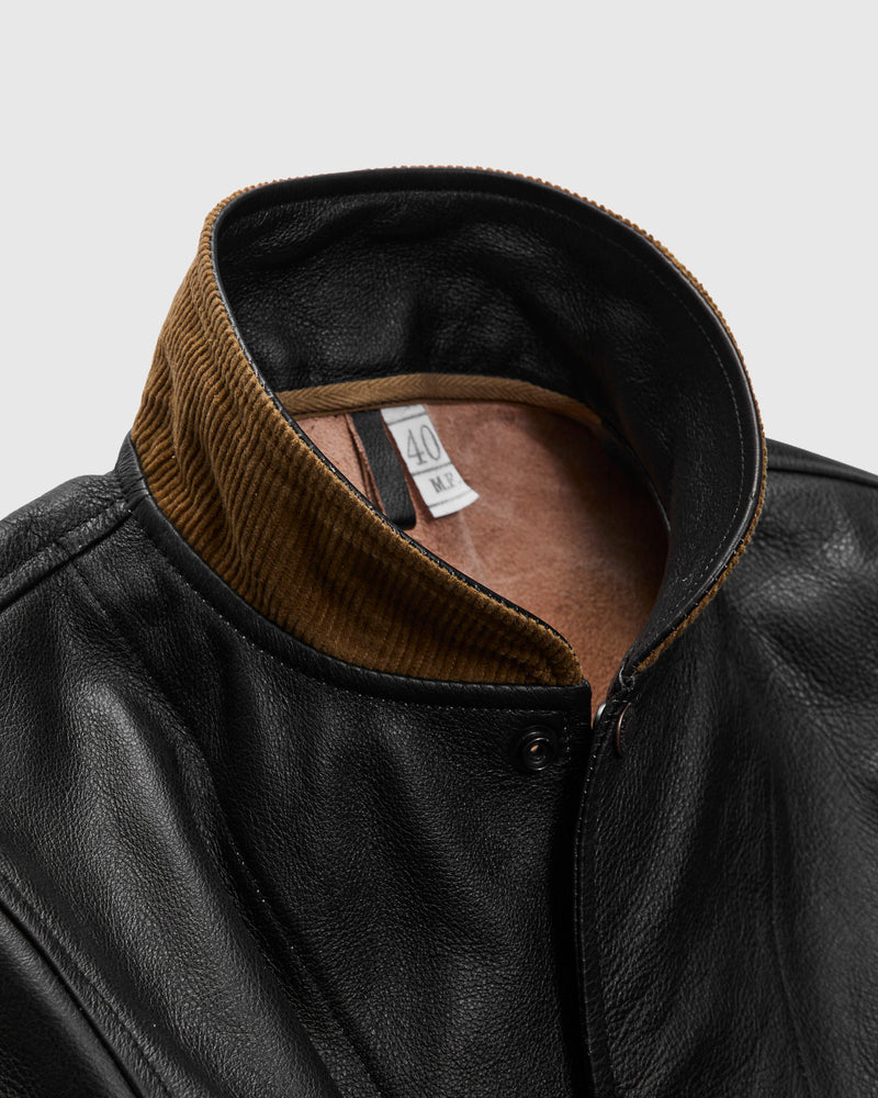 "Stallion" Campus Stud Leather Jacket in Black Teacore