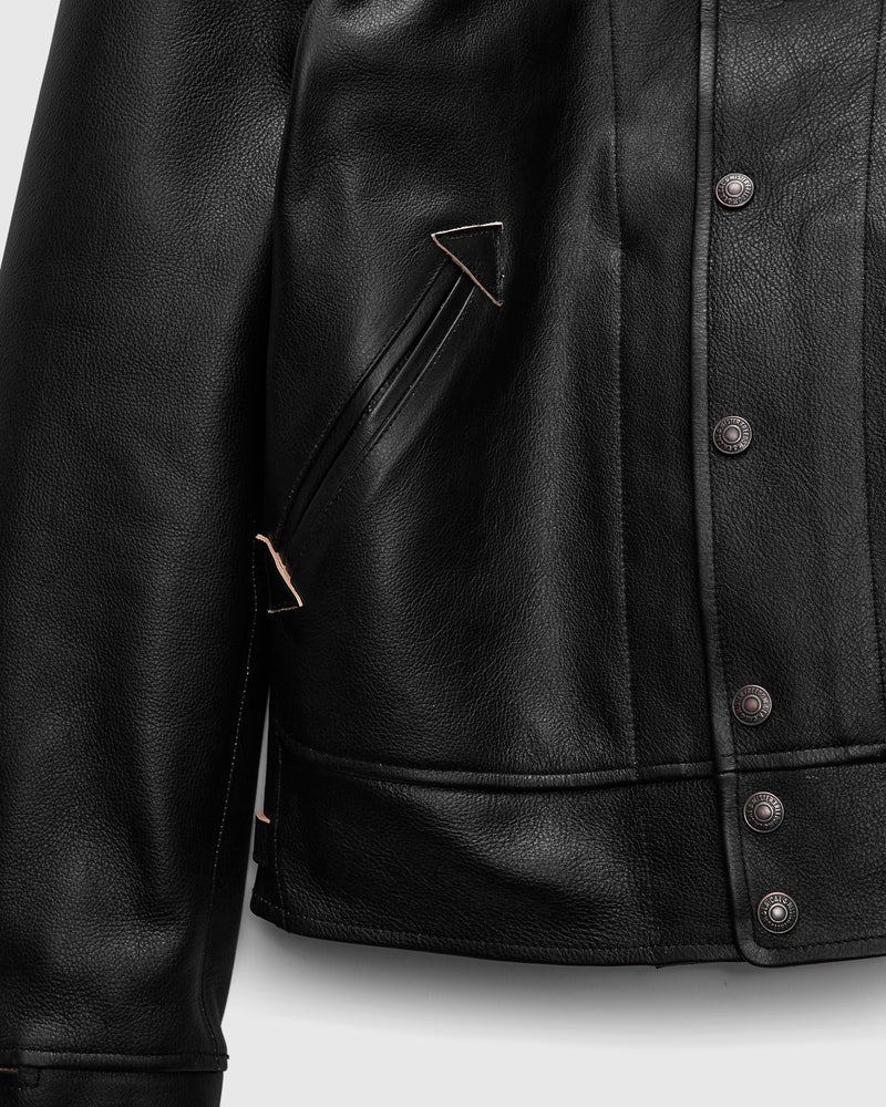 "Stallion" Campus Stud Leather Jacket in Black Teacore