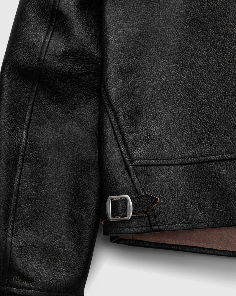 "Stallion" Campus Stud Leather Jacket in Black Teacore