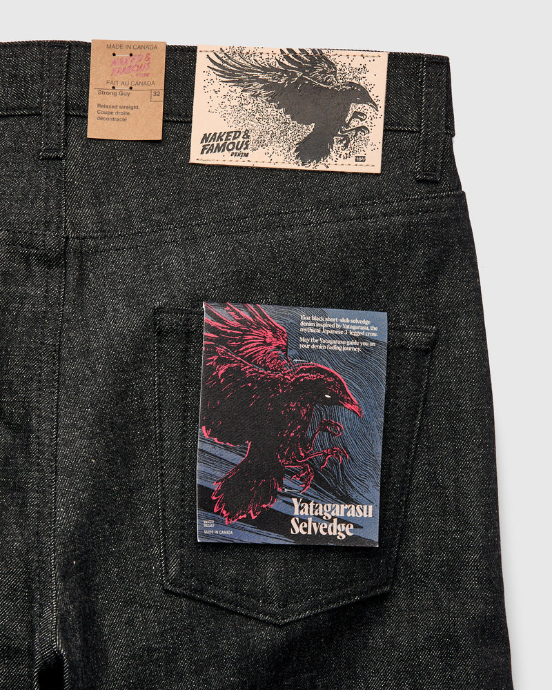 "Yatagarasu" 15oz Black Selvedge Denim - Strong Guy Fit