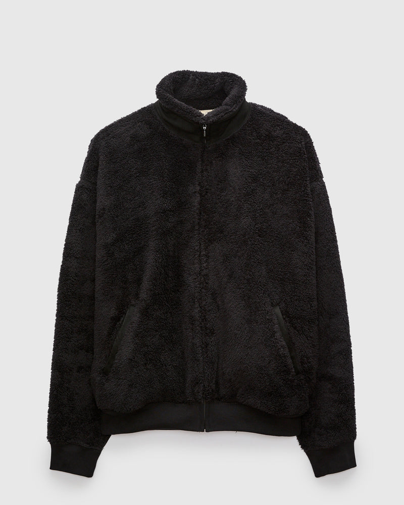 Shaggy Fleece Zip Jacket in Black