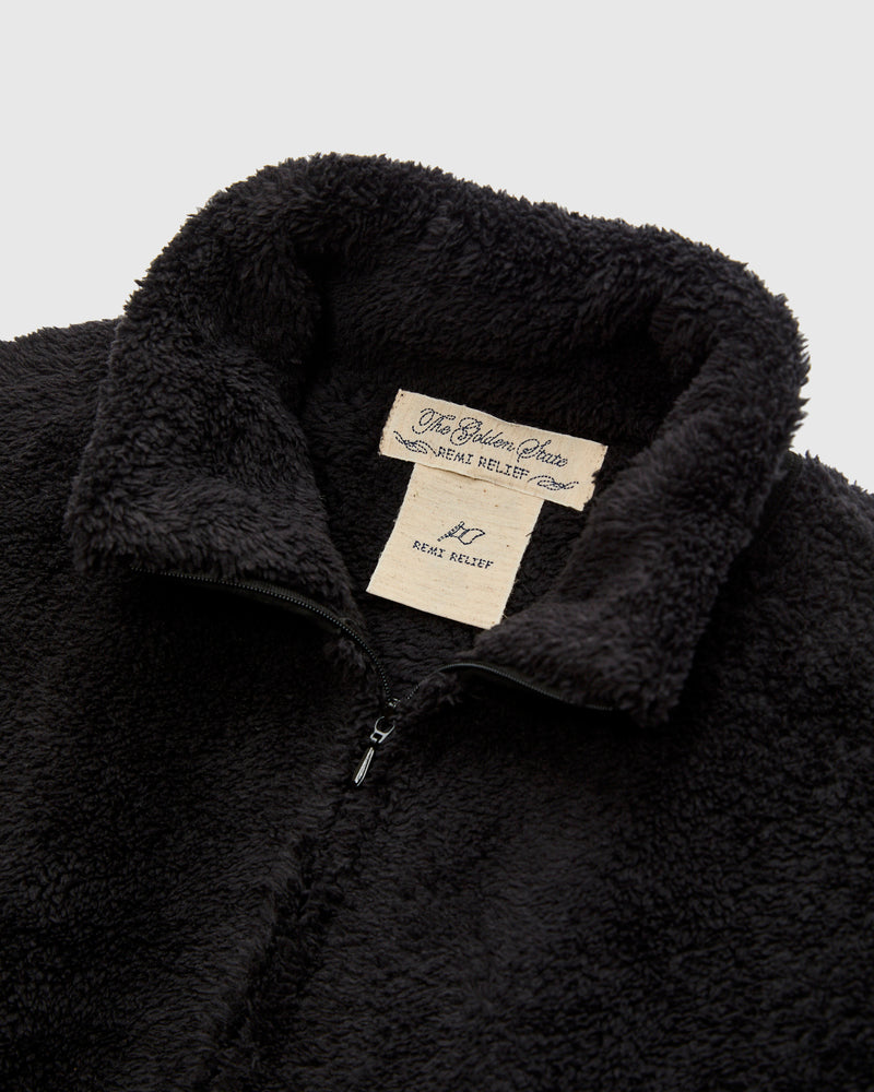 Shaggy Fleece Zip Jacket in Black