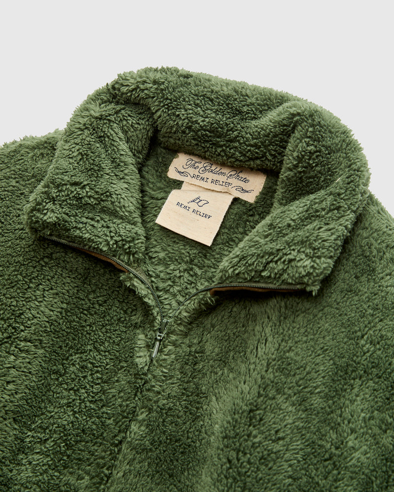 Shaggy Fleece Zip Jacket in Khaki