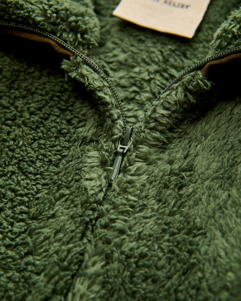 Shaggy Fleece Zip Jacket in Khaki