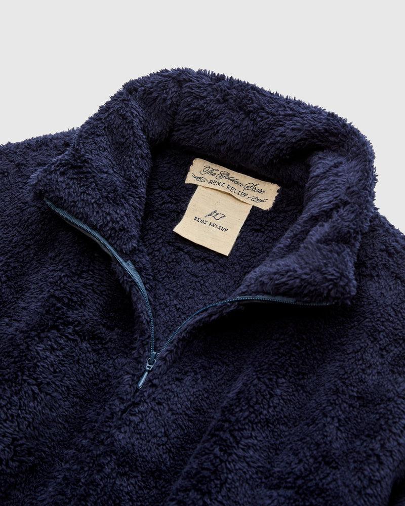 Shaggy Fleece Zip Jacket in Navy