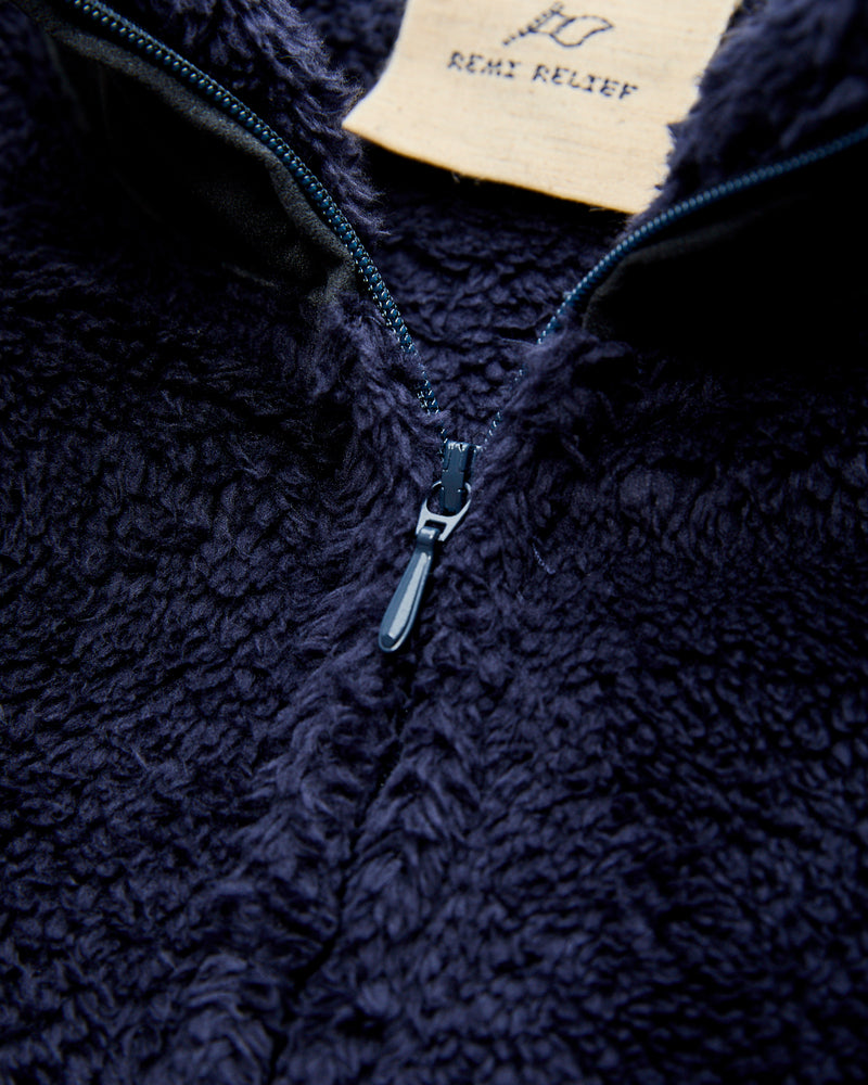Shaggy Fleece Zip Jacket in Navy