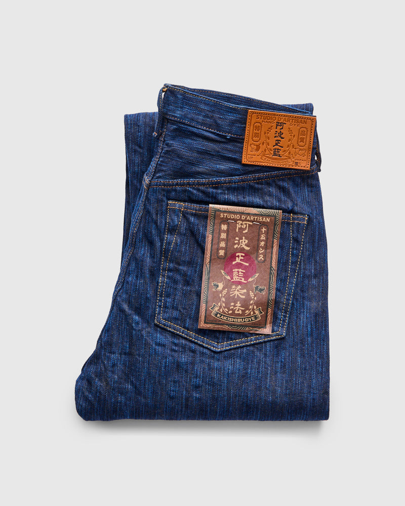 D1905S "Awa Shoai Kakishibu" 15oz Natural Indigo Kakishibu Selvedge Jeans - Regular Straight Fit