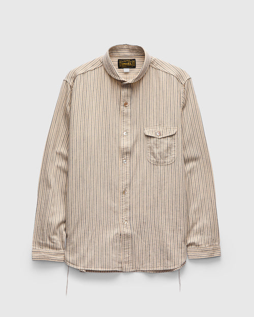 OR-5007E Striped Shawl Collar Shirt in Natural/Indigo Stripe