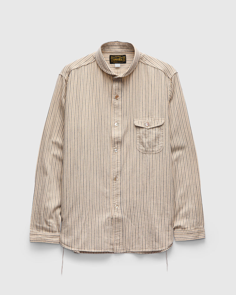 OR-5007E Striped Shawl Collar Shirt in Natural/Indigo Stripe