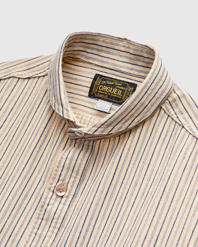OR-5007E Striped Shawl Collar Shirt in Natural/Indigo Stripe