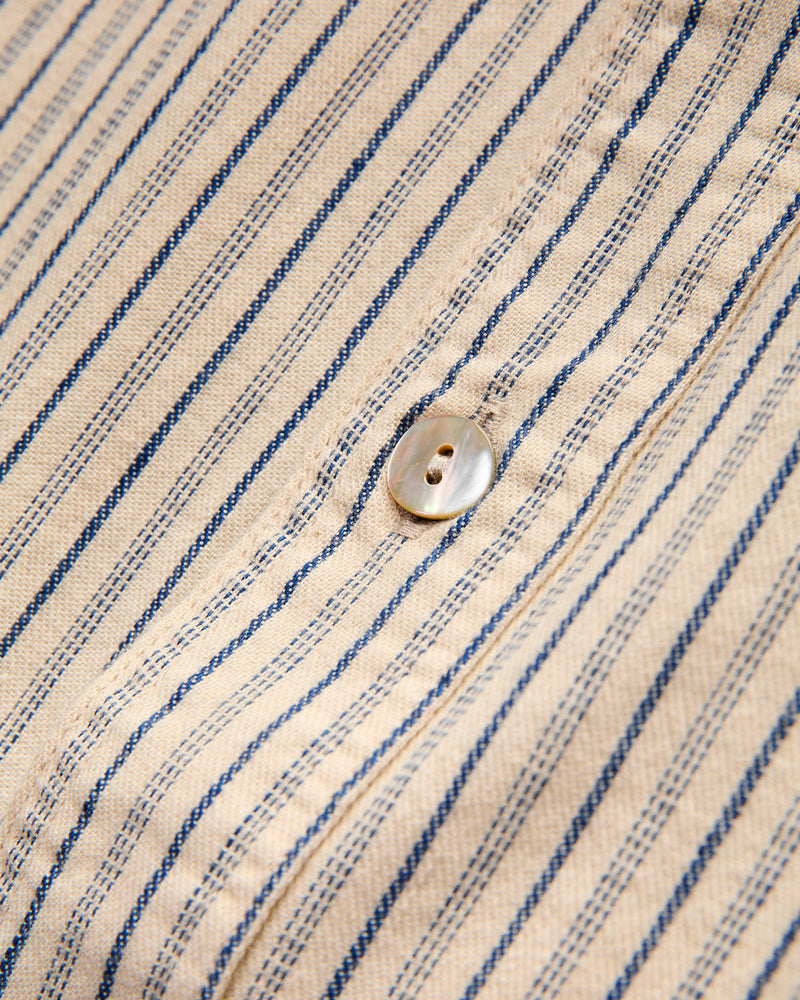 OR-5007E Striped Shawl Collar Shirt in Natural/Indigo Stripe