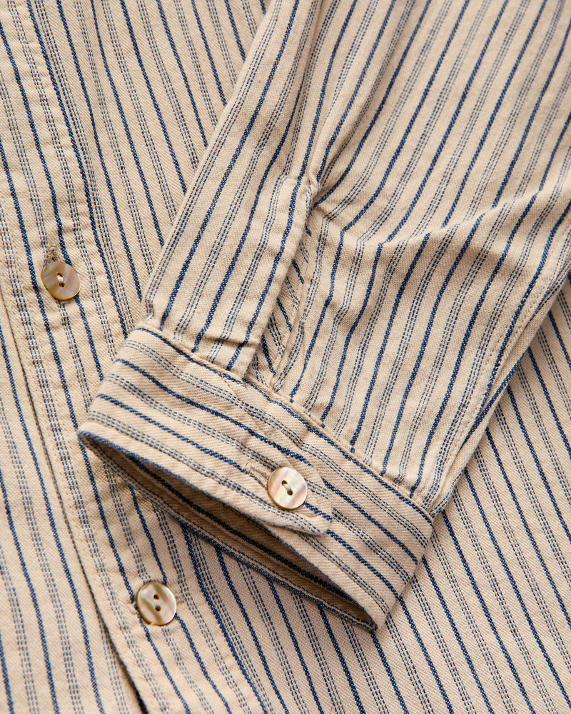 OR-5007E Striped Shawl Collar Shirt in Natural/Indigo Stripe