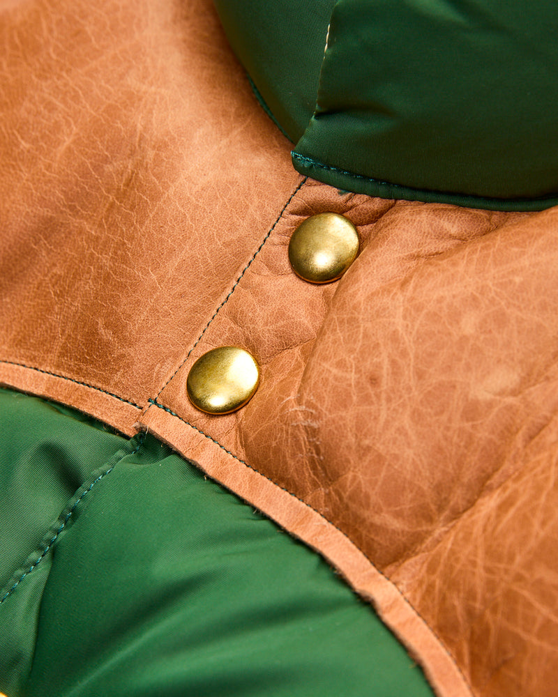 Rocky Mountain Featherbed x Warehouse Nylon Down Vest in Bottle Green