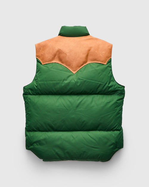 Rocky Mountain Featherbed x Warehouse Nylon Down Vest in Bottle Green