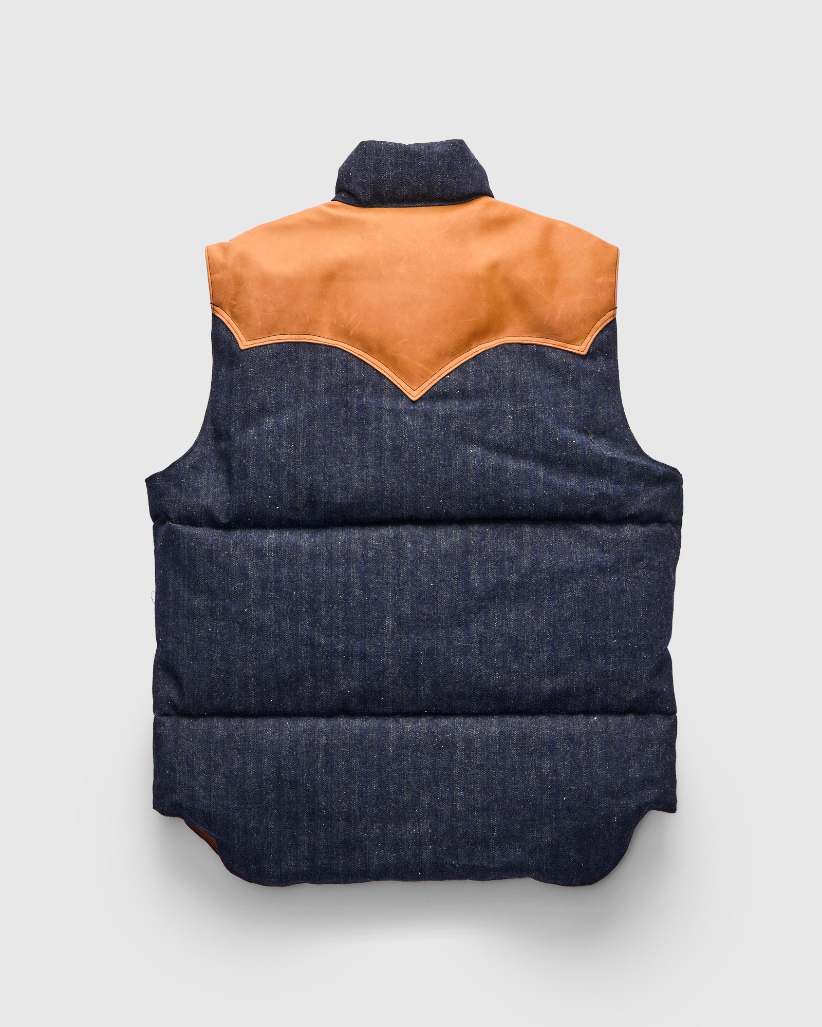 Rocky Mountain Featherbed x Warehouse HBT Down Vest in Indigo