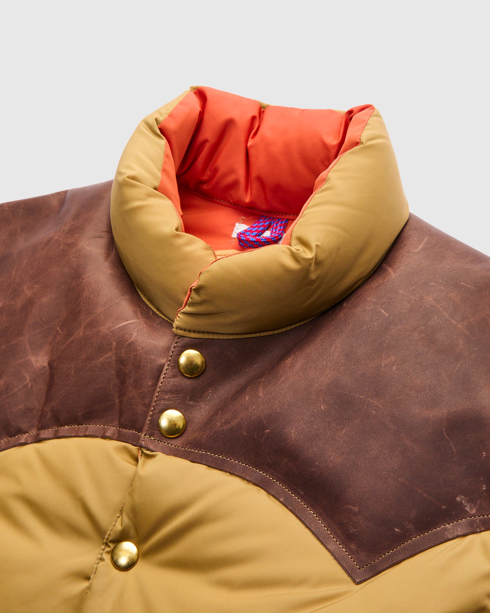 Rocky Mountain Featherbed x Warehouse Nylon Down Vest in Camel