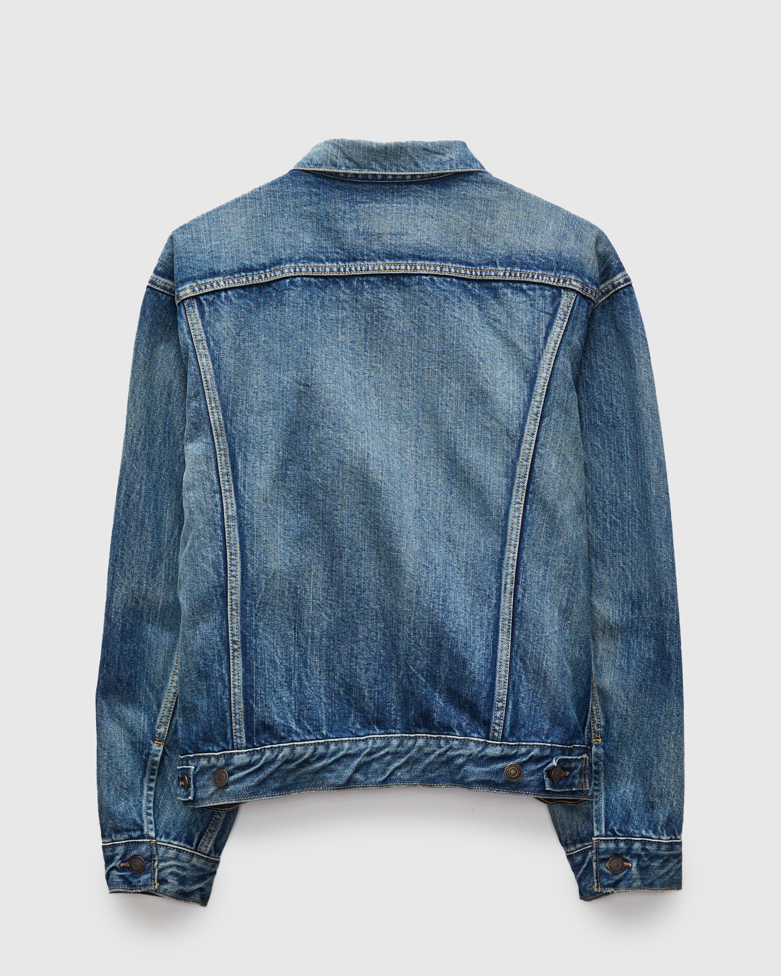 4 Pocket Denim Jacket in Medium Dark Blue Damage – Blue Owl Workshop