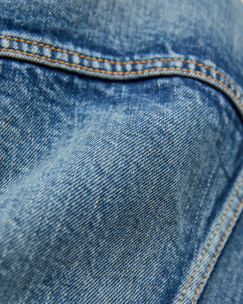 4 Pocket Denim Jacket in Medium Dark Blue Damage