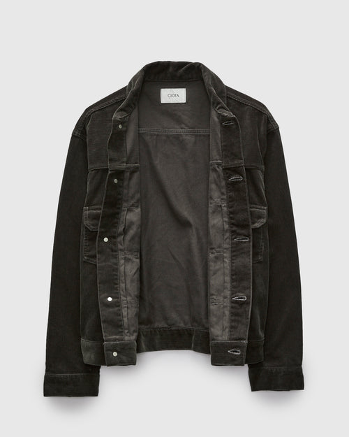 Double Pocket Corduroy Jacket in Charcoal Grey