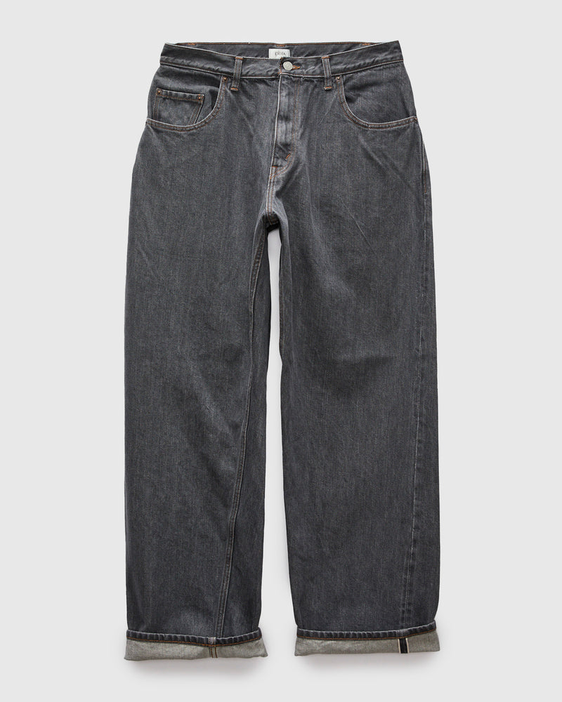 Baggy 5 Pocket Selvedge Denim Pants in Medium Grey