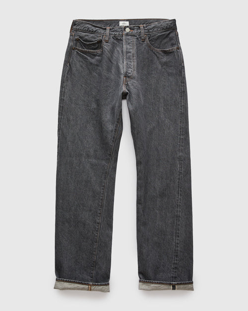 Straight 5 Pocket Selvedge Denim Pants in Medium Grey