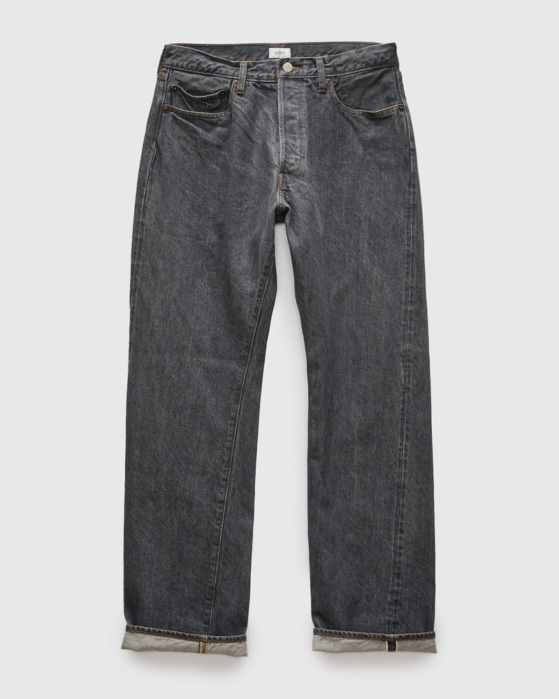 Straight 5 Pocket Selvedge Denim Pants in Medium Grey