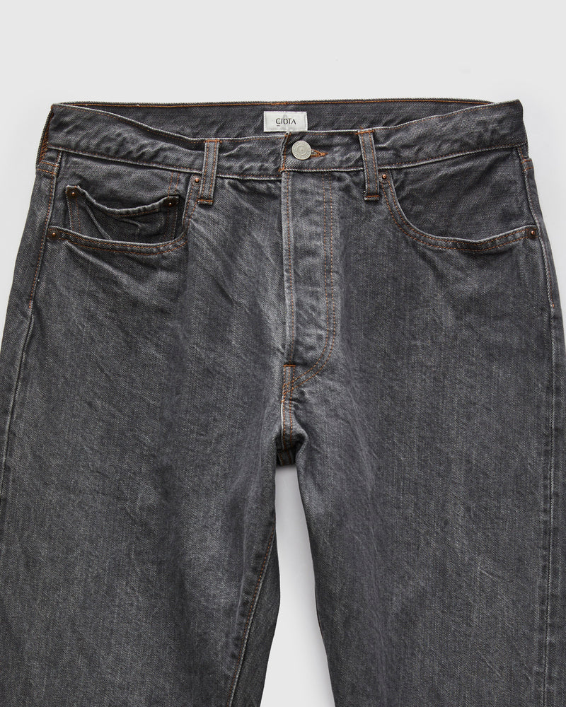 Straight 5 Pocket Selvedge Denim Pants in Medium Grey