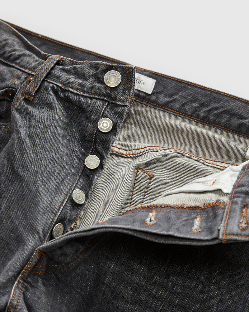 Straight 5 Pocket Selvedge Denim Pants in Medium Grey