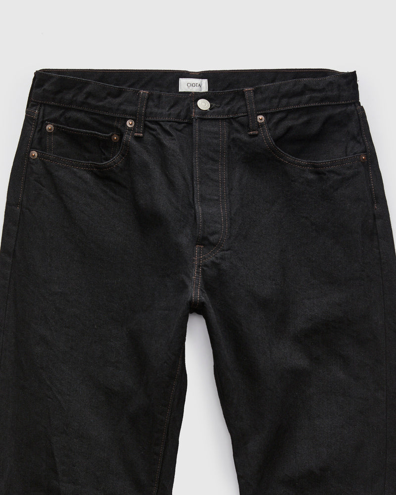 Straight 5 Pocket Selvedge Denim Pants in Rinse Black