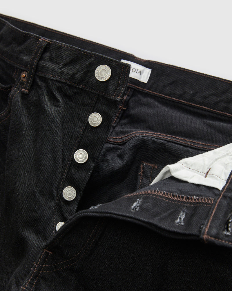 Straight 5 Pocket Selvedge Denim Pants in Rinse Black