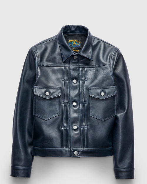 "Gold Digger" Horsehide Leather Jacket in Indigo