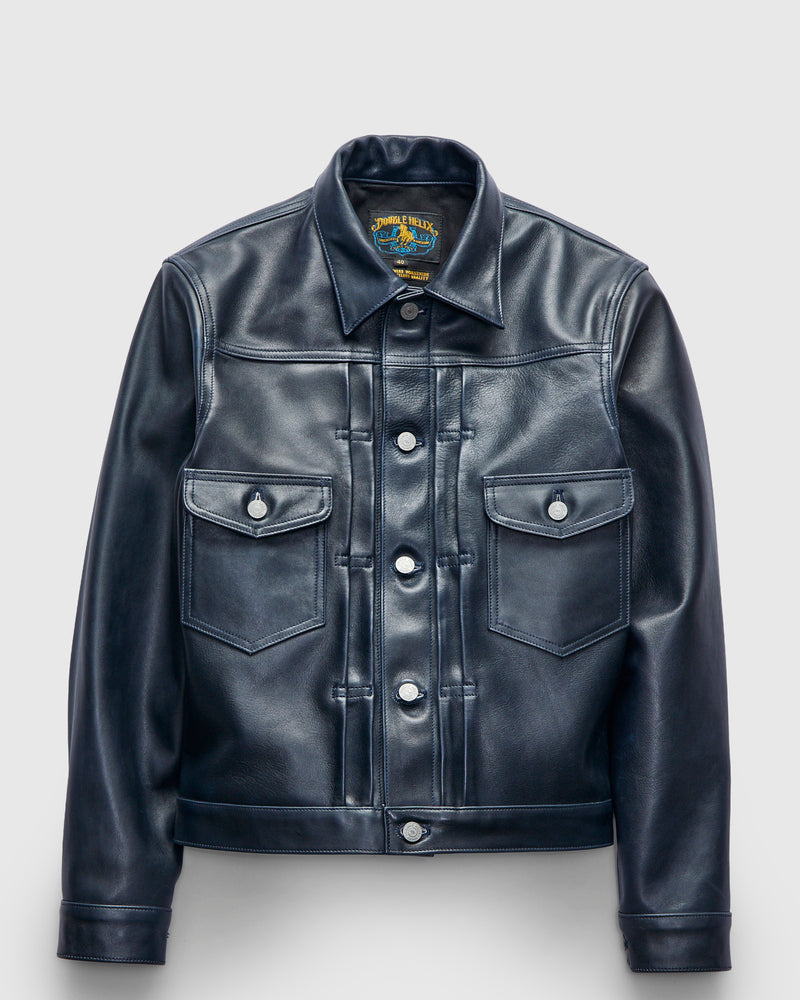 "Gold Digger" Horsehide Leather Jacket in Indigo