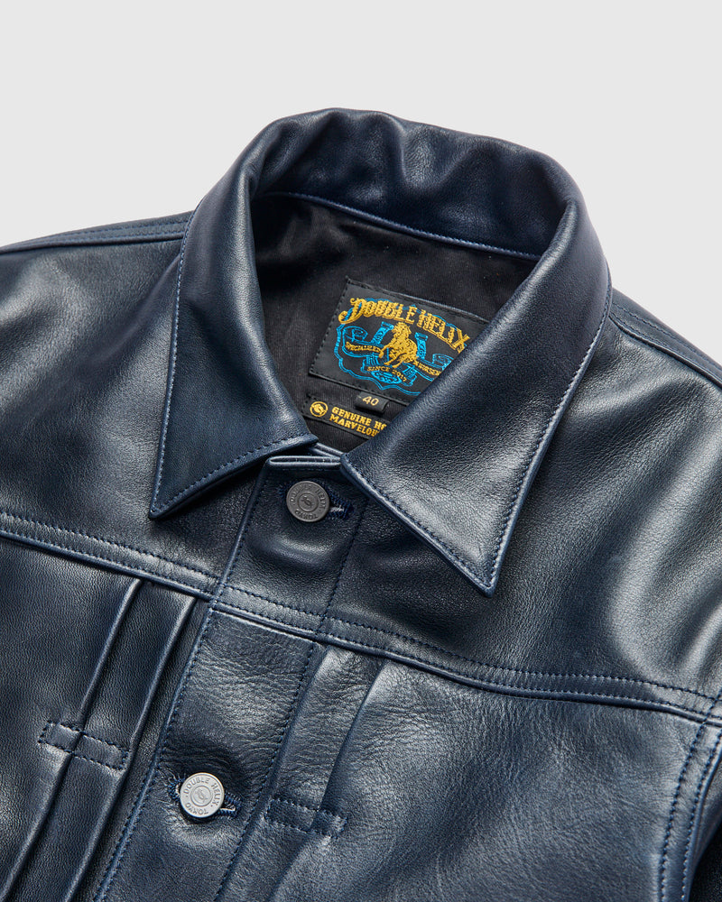 "Gold Digger" Horsehide Leather Jacket in Indigo