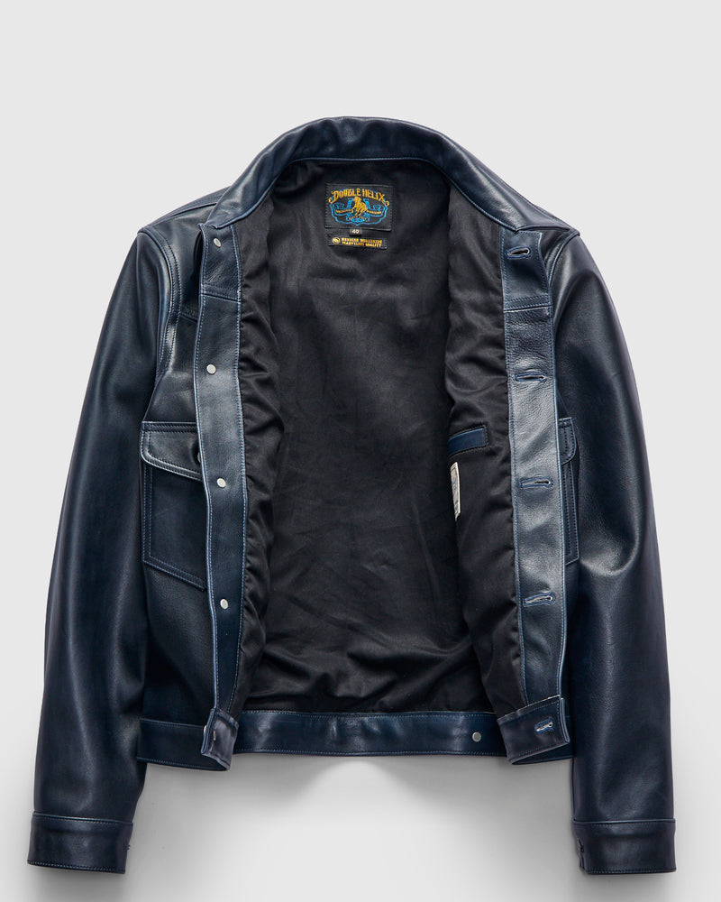 "Gold Digger" Horsehide Leather Jacket in Indigo