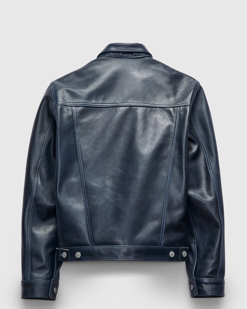 "Gold Digger" Horsehide Leather Jacket in Indigo