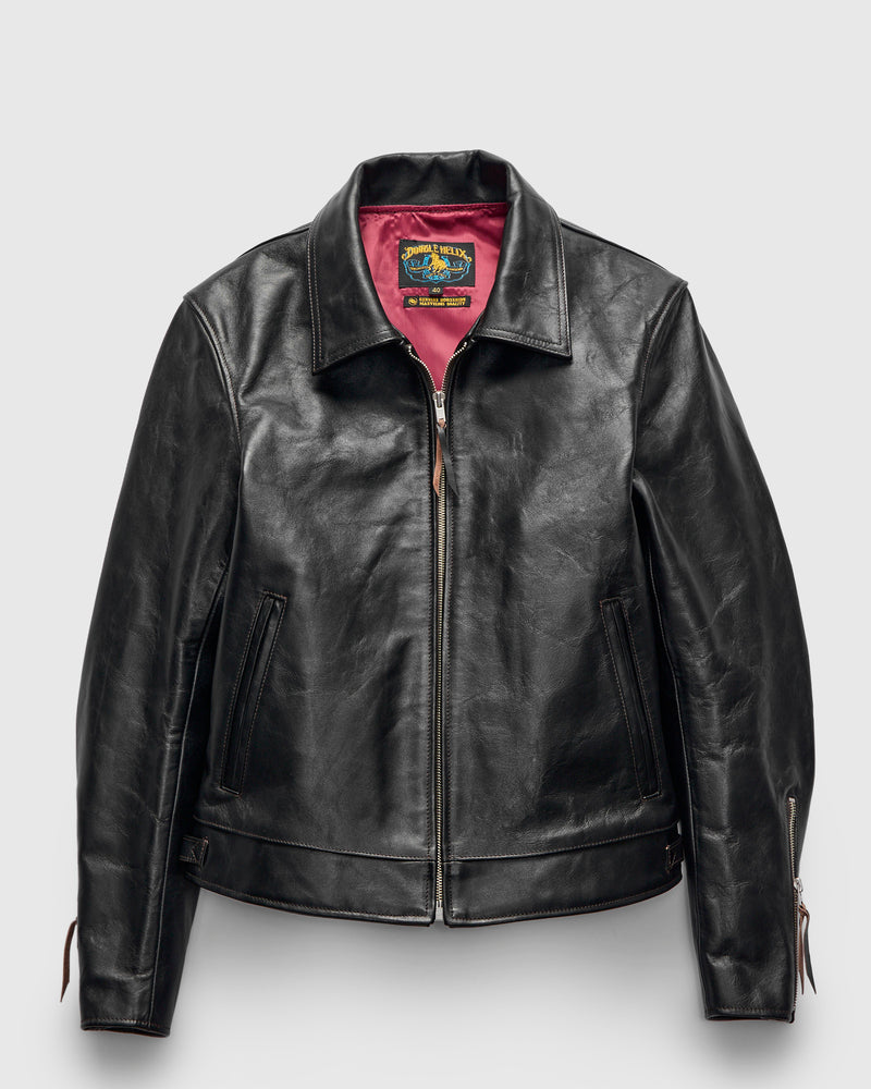 "Dodecagon" Horsehide Leather Jacket in Teacore Black
