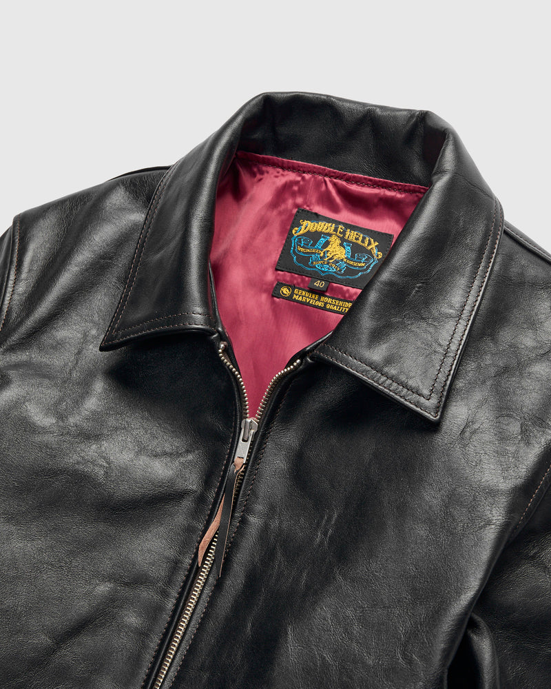 "Dodecagon" Horsehide Leather Jacket in Teacore Black