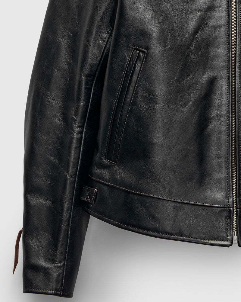 "Dodecagon" Horsehide Leather Jacket in Teacore Black