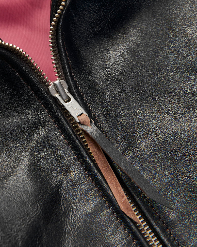 "Dodecagon" Horsehide Leather Jacket in Teacore Black