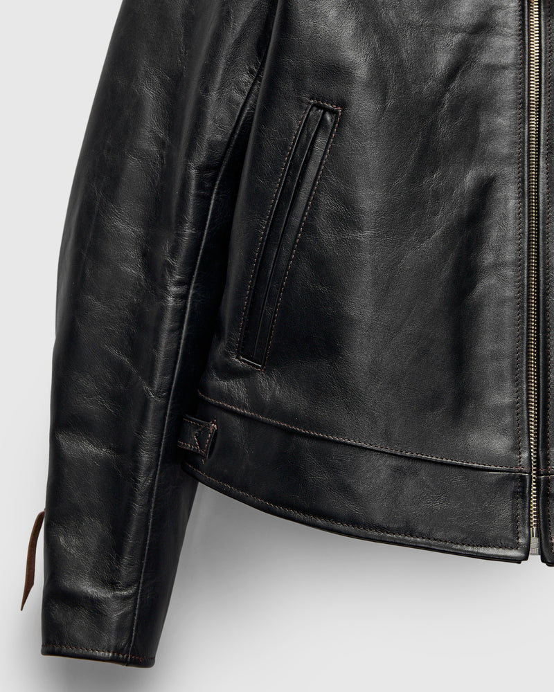 "Dodecagon" Horsehide Leather Jacket in Teacore Black