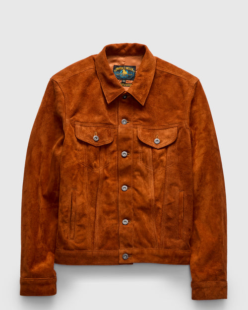"Western Pioneer" Horsehide Suede Jacket in Caramel Brown